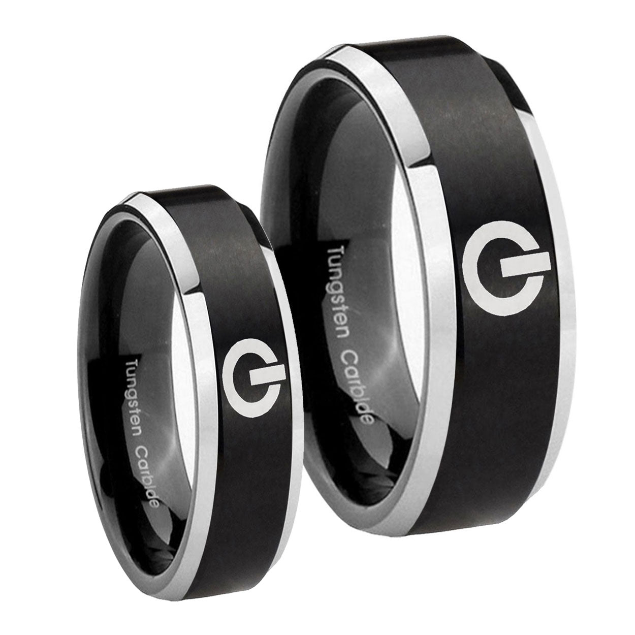 Power Beveled Edges Brush Black 2 Tone Tungsten Mens Band Set