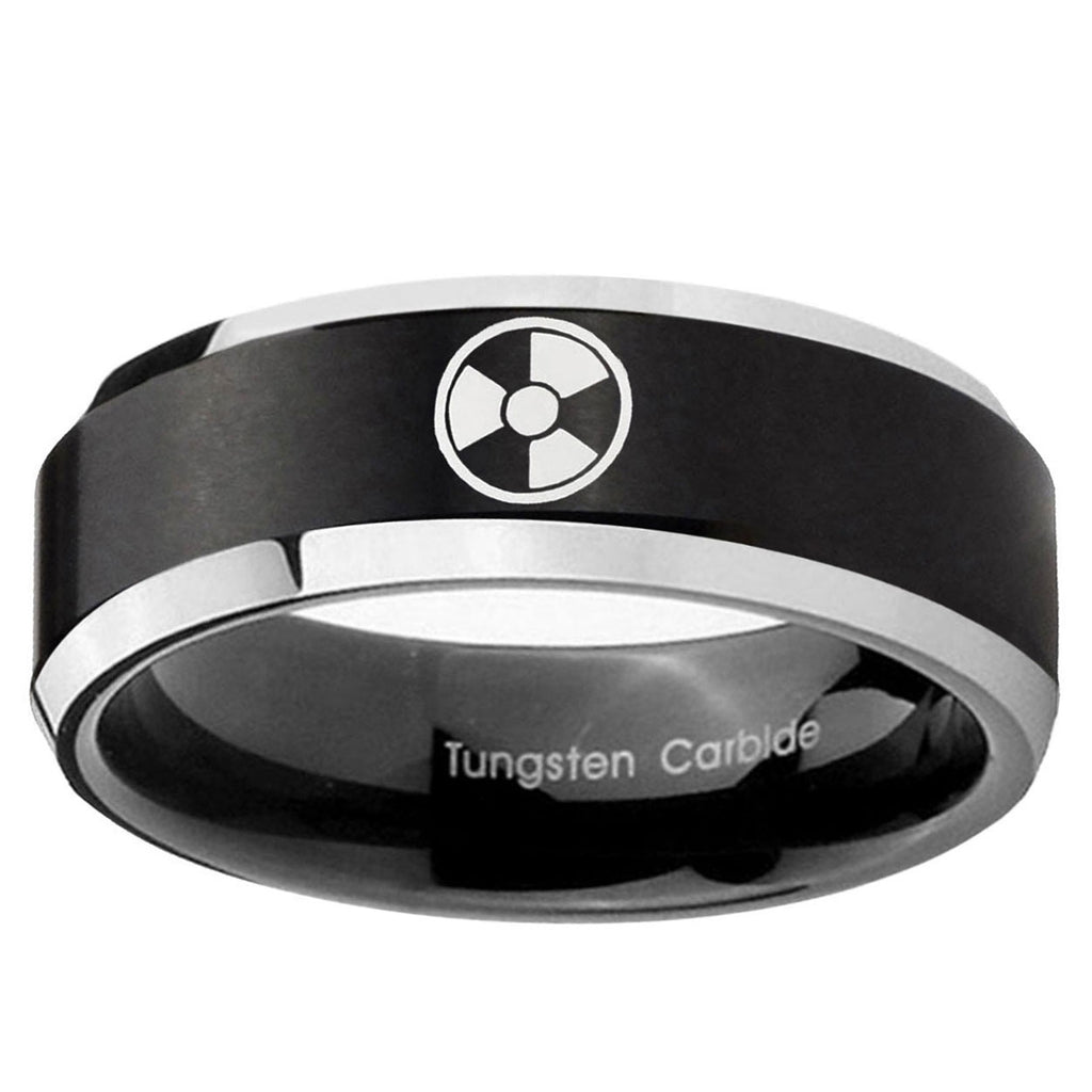 5MM Radiation Beveled Two Tone Black Tungsten Ring For Him