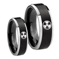 Radiation Beveled Edges Brush Black 2 Tone Tungsten Couple Wedding Rings