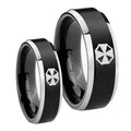Resident Evil Beveled Brush Black 2 Tone Tungsten Engagement Ring Set