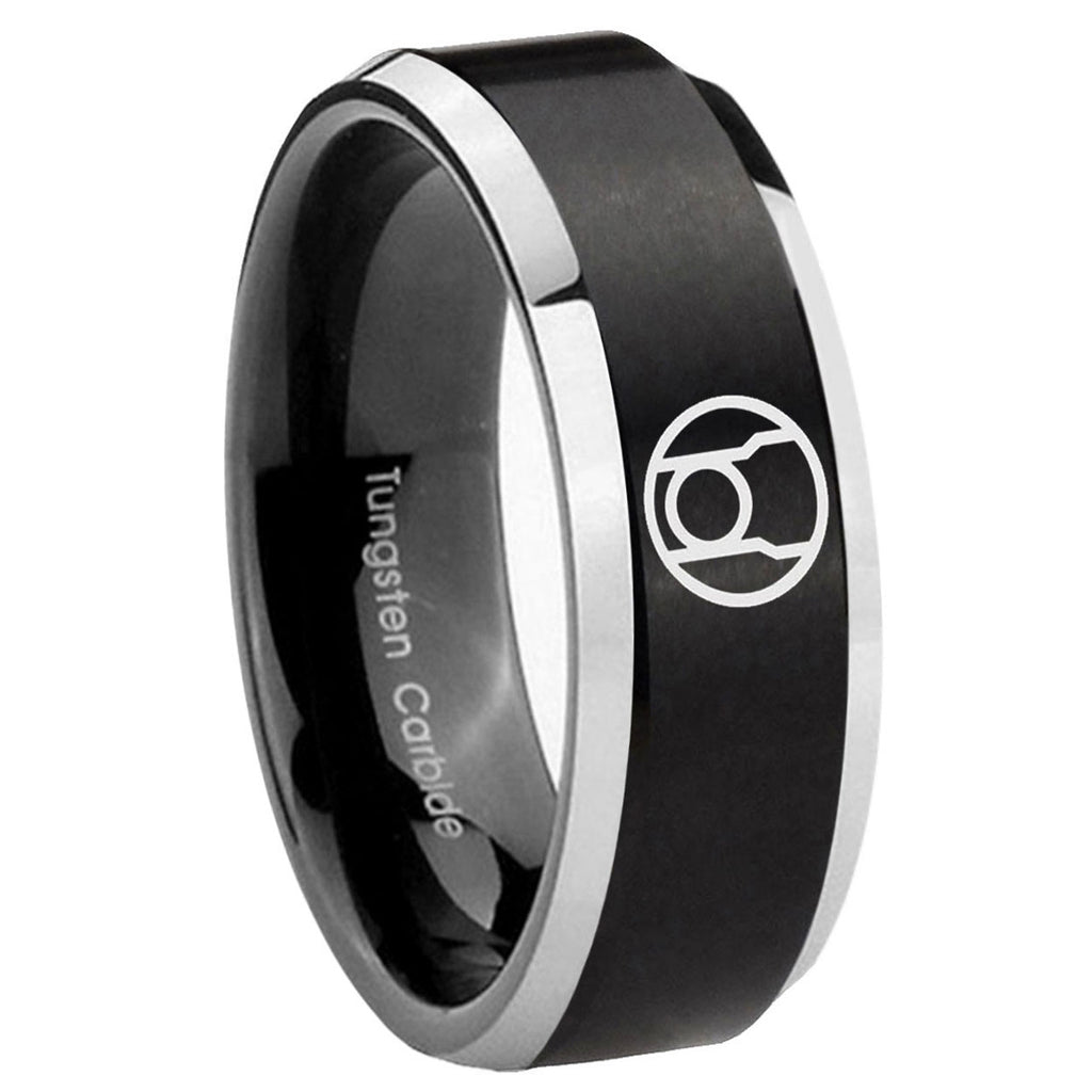 8MM Red Lantern Beveled Two Tone Black Tungsten Wedding Band Men