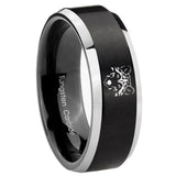 8mm Wolf Beveled Edges Brush Black 2 Tone Tungsten Mens Bands Ring