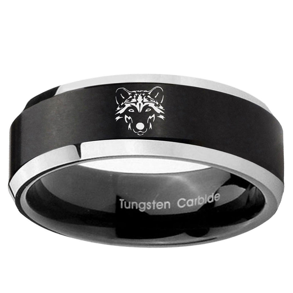 10mm Wolf Beveled Brush Black 2 Tone Tungsten Ring