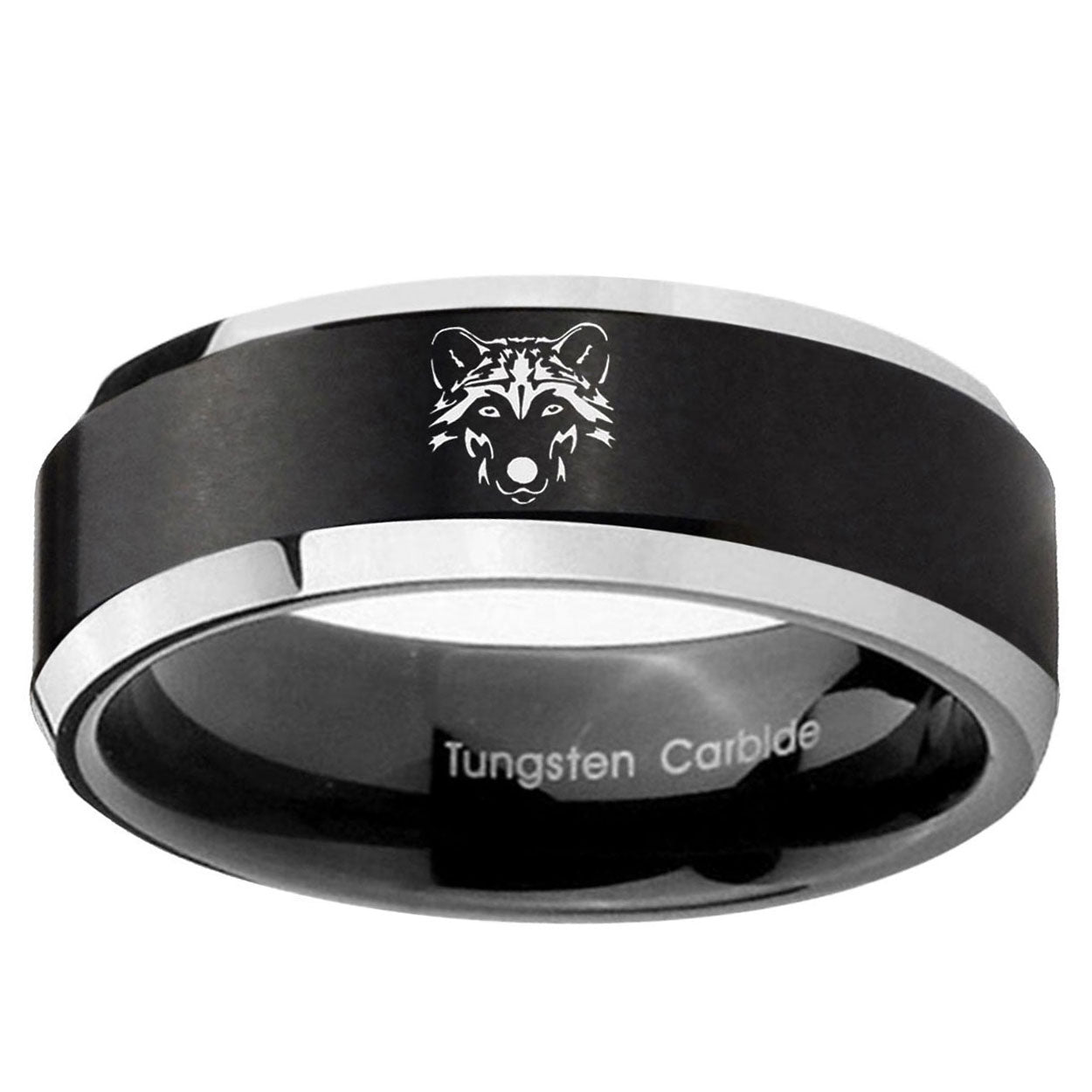 5MM Wolf Beveled Two Tone Black Tungsten Mens Wedding Band