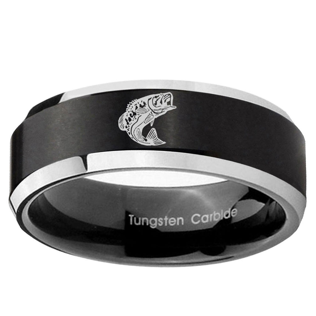 10mm Fishing Beveled Brush Black 2 Tone Tungsten Ring