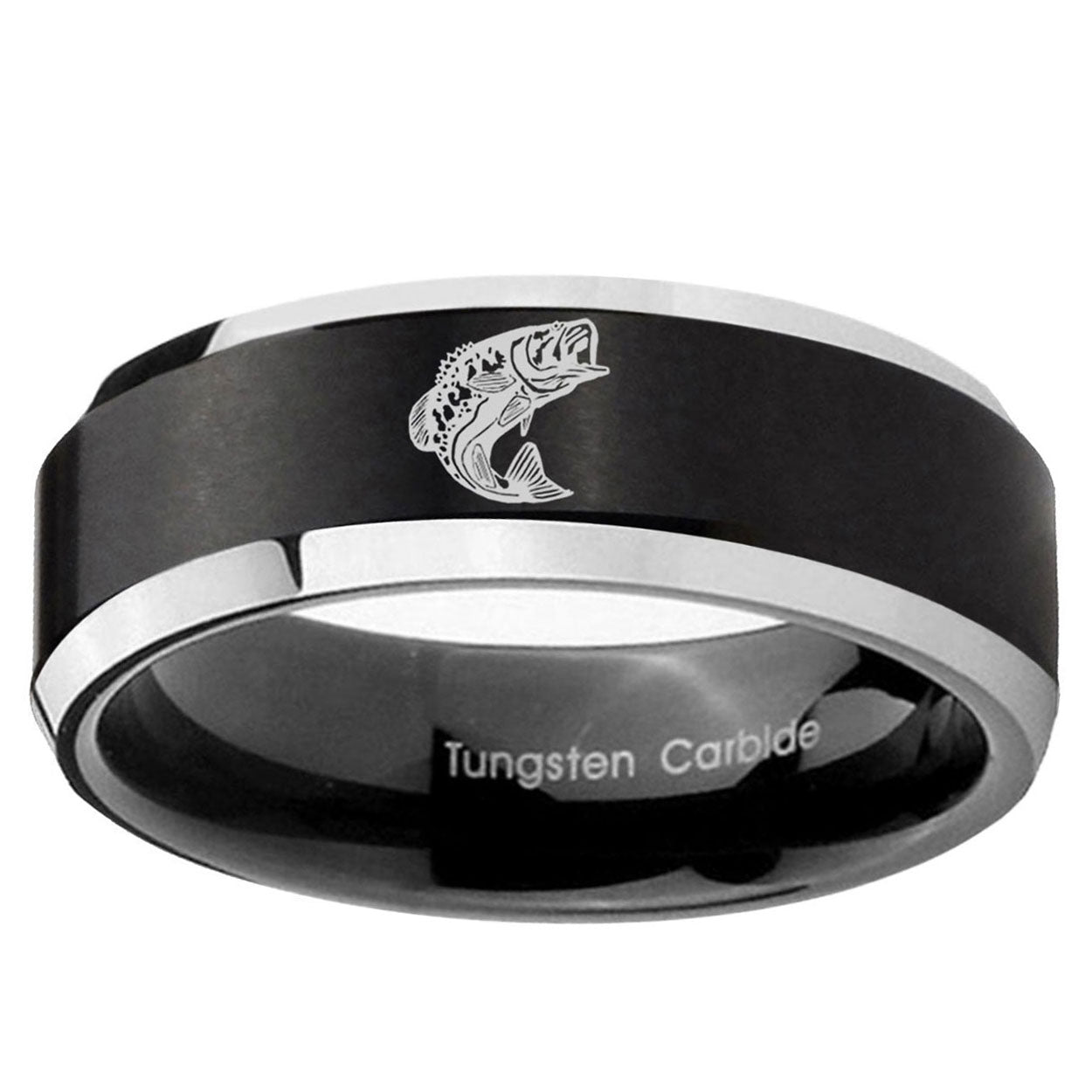 10mm Fishing Beveled Brush Black 2 Tone Tungsten Ring