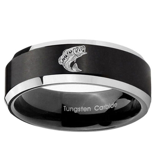 10mm Fishing Beveled Brush Black 2 Tone Tungsten Ring