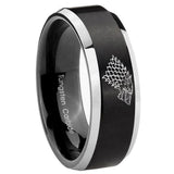 8mm Game Of Thrones House Stark Direwolf Beveled Edges Brush Black 2 Tone Tungsten Mens Bands Ring