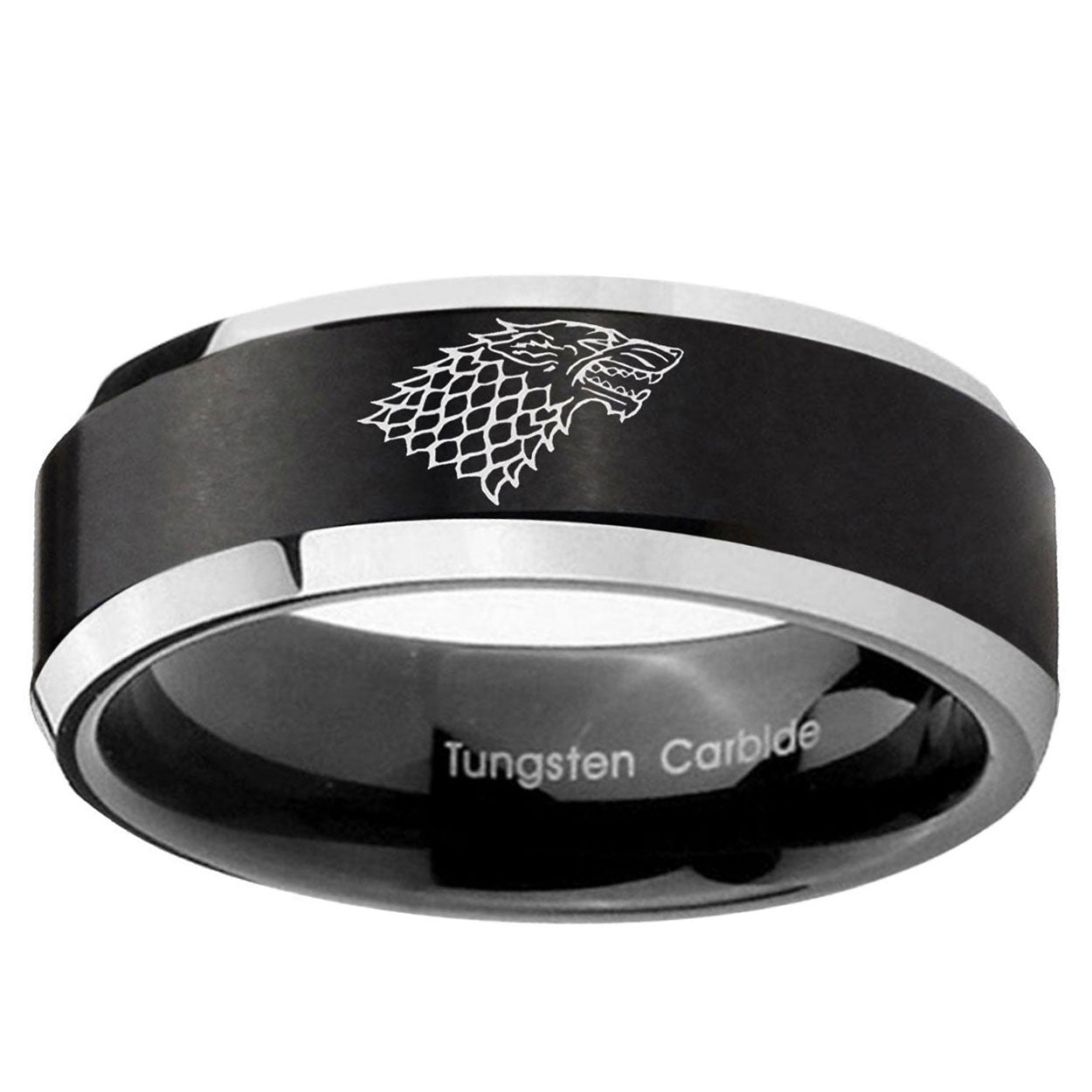 5MM Game of thrones Beveled Two Tone Black Tungsten Mens Band