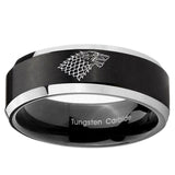 10mm Game Of Thrones House Stark Direwolf Beveled Brush Black 2 Tone Tungsten Ring