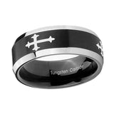 10mm-Christian-Cross-Religious-Beveled-Brush-Black-2-Tone-Tungsten-Mens-Ring-Engraved