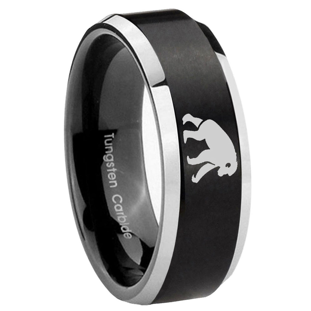 10mm Chimpanzee Beveled Brush Black 2 Tone Tungsten Mens Ring Engraved