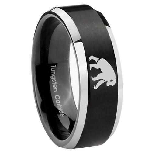 10mm Chimpanzee Beveled Brush Black 2 Tone Tungsten Mens Ring Engraved