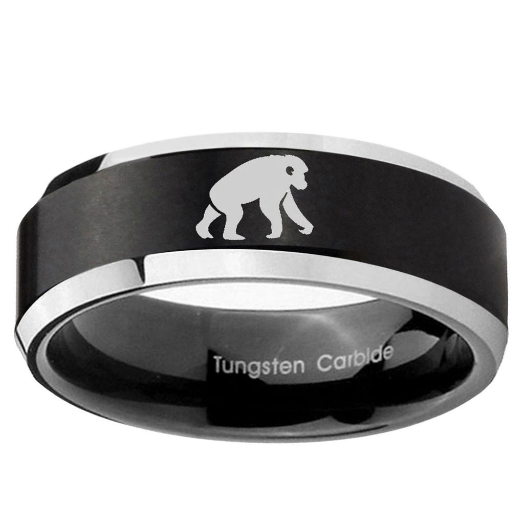 10mm Chimpanzee Beveled Brush Black 2 Tone Tungsten Ring