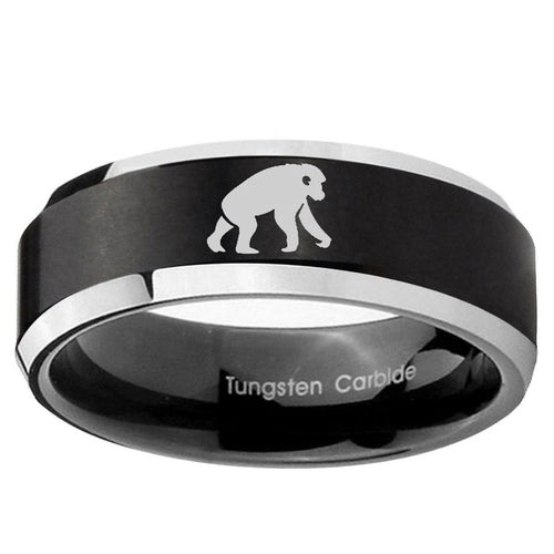 10mm Chimpanzee Beveled Brush Black 2 Tone Tungsten Ring