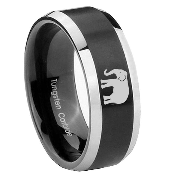 10mm-Elephant-Beveled-Brush-Black-2-Tone-Tungsten-Mens-Ring-Engraved