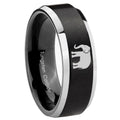 10mm Elephant Beveled Brush Black 2 Tone Tungsten Mens Ring Engraved