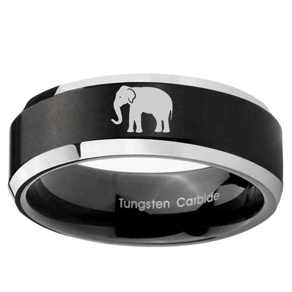10mm Elephant Beveled Brush Black 2 Tone Tungsten Ring