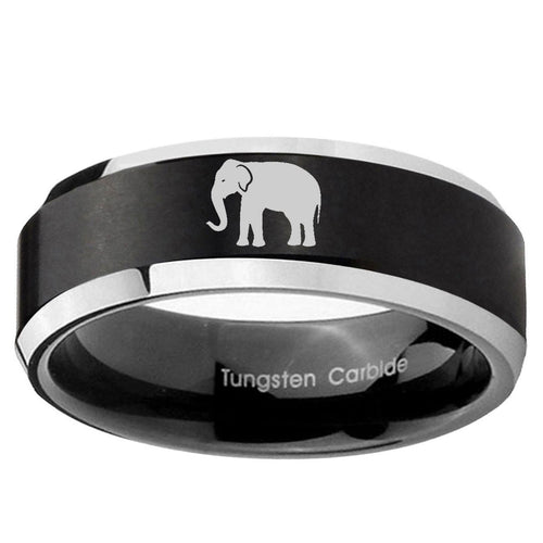 10mm Elephant Beveled Brush Black 2 Tone Tungsten Ring