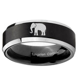 5, 8mm Elephant Beveled Edge Brush Black 2 ToneTungsten Ring