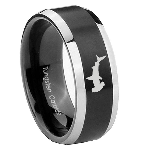 10mm-Hammerhead-Shark-Beveled-Brush-Black-2-Tone-Tungsten-Mens-Ring-Engraved