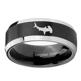 10mm-Hammerhead-Shark-Beveled-Brush-Black-2-Tone-Tungsten-Mens-Ring-Engraved