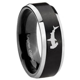 10mm Hammerhead Shark Beveled Brush Black 2 Tone Tungsten Mens Ring Engraved