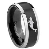 10mm-Keller-Whale-Beveled-Brush-Black-2-Tone-Tungsten-Mens-Ring-Engraved
