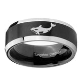 10mm-Keller-Whale-Beveled-Brush-Black-2-Tone-Tungsten-Mens-Ring-Engraved
