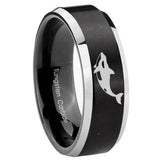 10mm Keller Whale Beveled Brush Black 2 Tone Tungsten Mens Ring Engraved