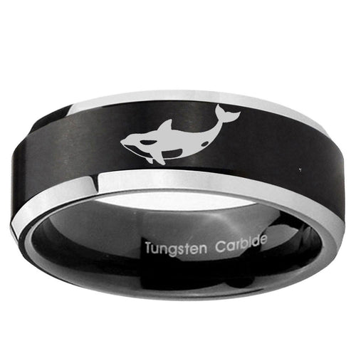 10mm Keller Whale Beveled Brush Black 2 Tone Tungsten Ring