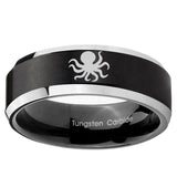 5, 8mm Octopus Beveled Edge Brush Black 2 ToneTungsten Ring