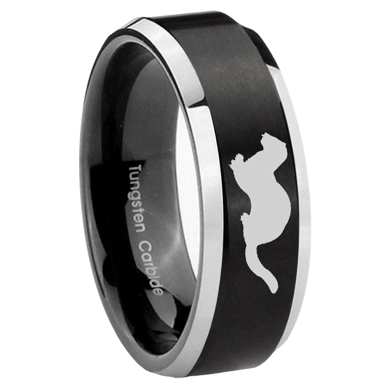 8MM Otter Beveled Two Tone Black Tungsten Engravable Ring