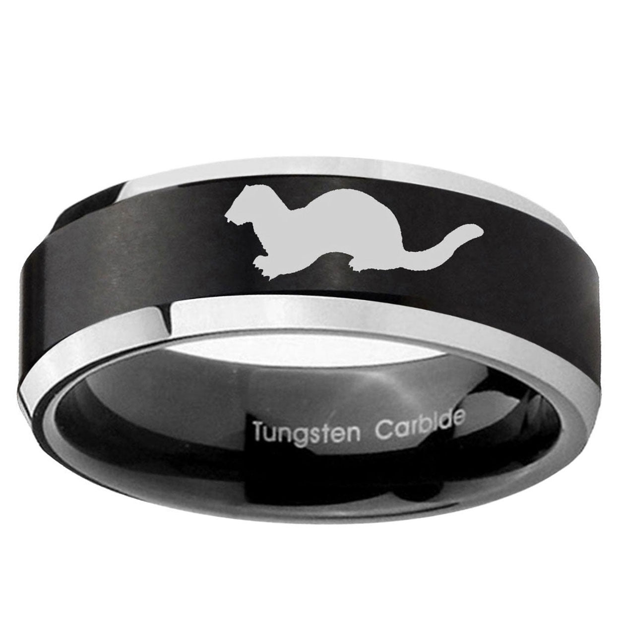 10mm Otter Beveled Brush Black 2 Tone Tungsten Ring