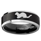 5, 8mm Otter Beveled Edge Brush Black 2 ToneTungsten Ring