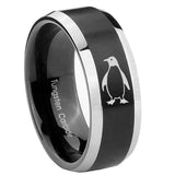 10mm-Penguin-Beveled-Brush-Black-2-Tone-Tungsten-Mens-Ring-Engraved