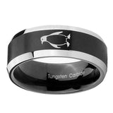 10mm-Penguin-Beveled-Brush-Black-2-Tone-Tungsten-Mens-Ring-Engraved