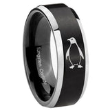 10mm Penguin Beveled Brush Black 2 Tone Tungsten Mens Ring Engraved