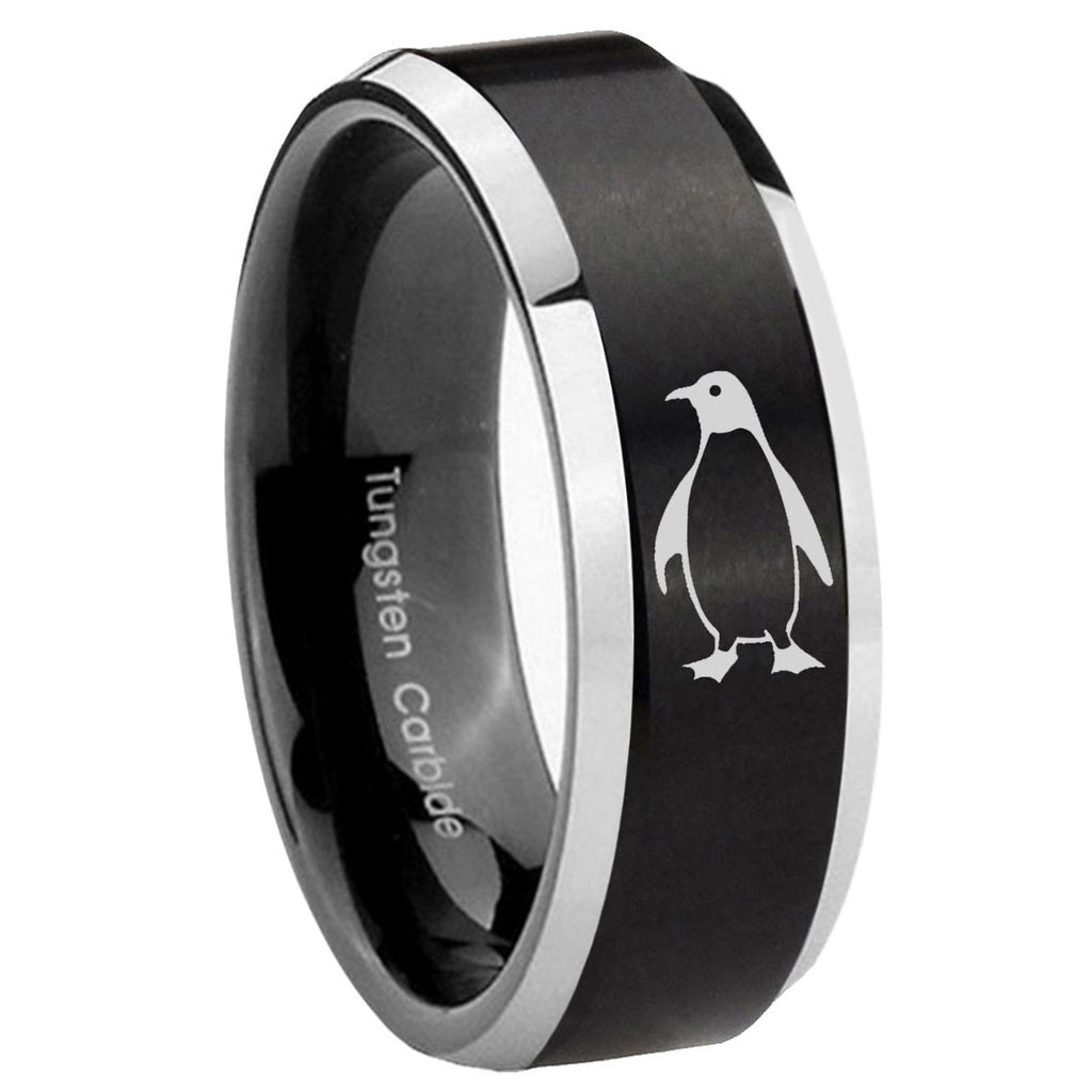 8MM Penguin Beveled Two Tone Black Tungsten Male Wedding Band