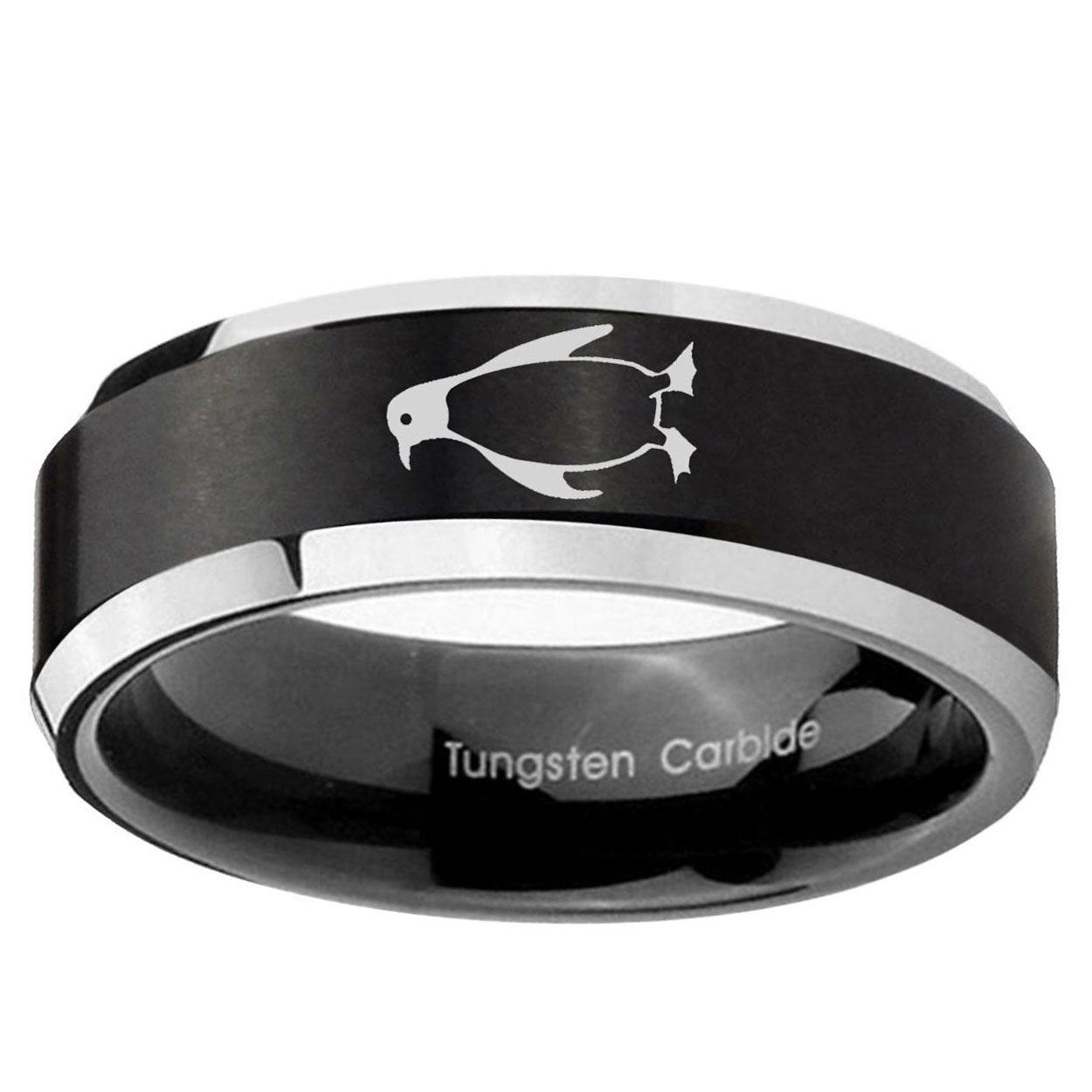 5MM Penguin Beveled Two Tone Black Tungsten Male Wedding Band