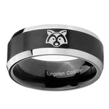 10mm-Raccoon-Animal-Beveled-Brush-Black-2-Tone-Tungsten-Mens-Ring-Engraved
