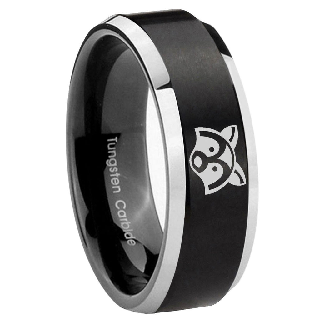 8MM Raccoon Beveled Two Tone Black Tungsten Wedding Band Men