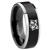 8mm Raccoon Animal Beveled Edges Brush Black 2 Tone Tungsten Mens Bands Ring
