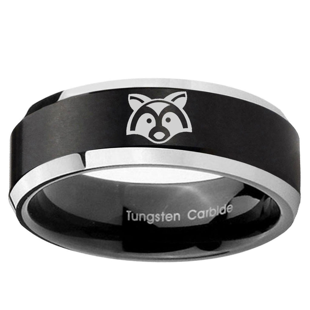5MM Raccoon Beveled Two Tone Black Tungsten Wedding Band Men