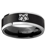5, 8mm Raccoon Animal Beveled Edge Brush Black 2 ToneTungsten Ring
