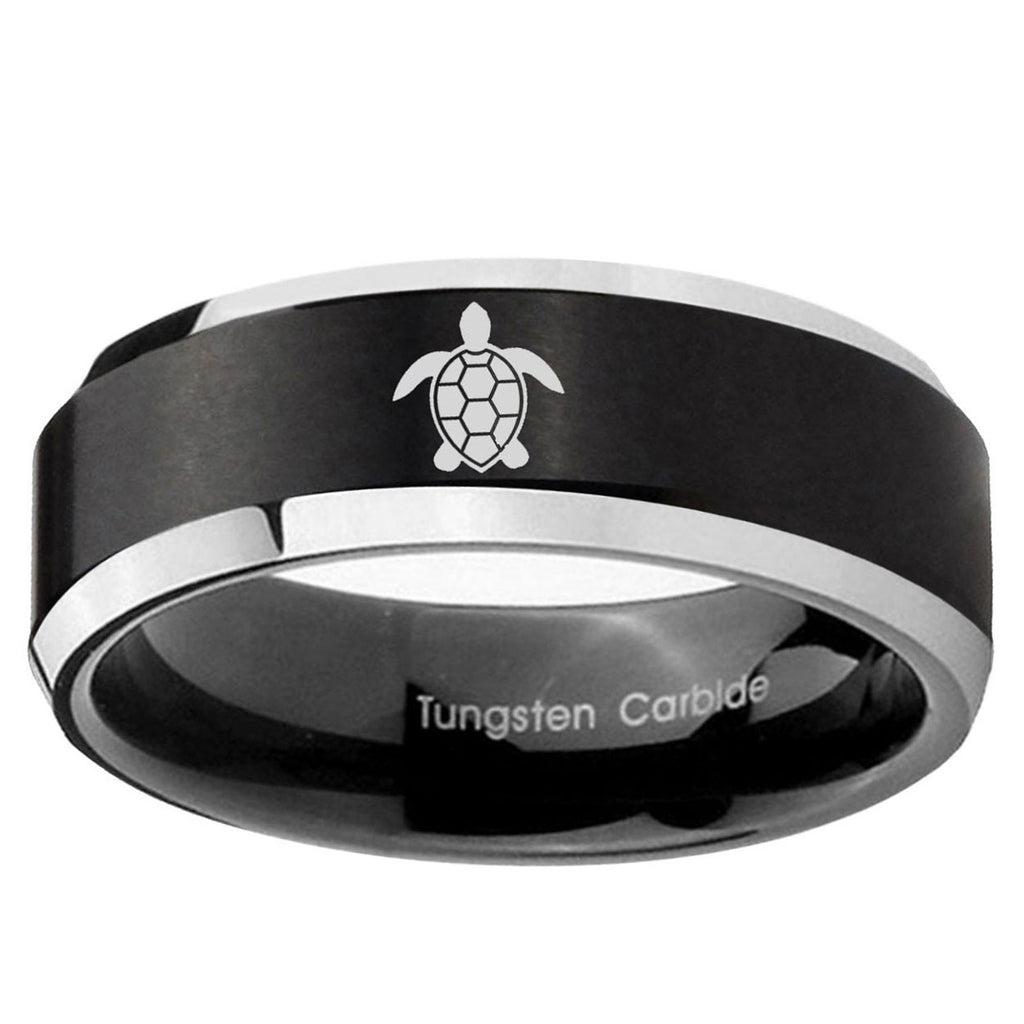 5MM Sea Turtle Beveled Two Tone Black Tungsten Mens Engagement Ring