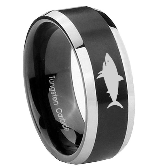 10mm-Shark-Beveled-Brush-Black-2-Tone-Tungsten-Mens-Ring-Engraved