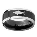 10mm-Shark-Beveled-Brush-Black-2-Tone-Tungsten-Mens-Ring-Engraved