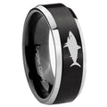 8MM Shark Beveled Two Tone Black Tungsten Wedding Rings