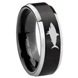 10mm Shark Beveled Brush Black 2 Tone Tungsten Mens Ring Engraved